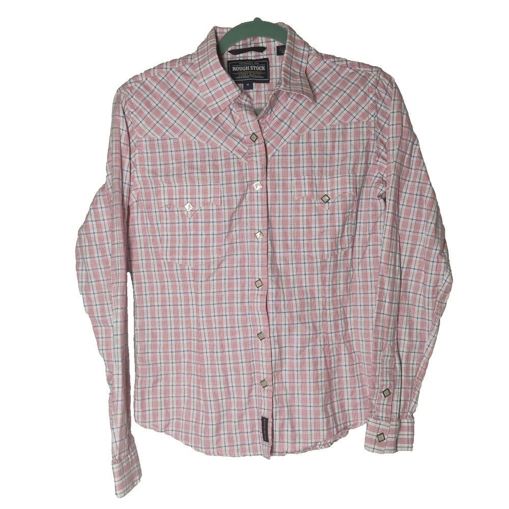 Panhandle Slim Rough Stock Medium Pearl Snap Rodeo Western Pink‎ Plaid Shirt